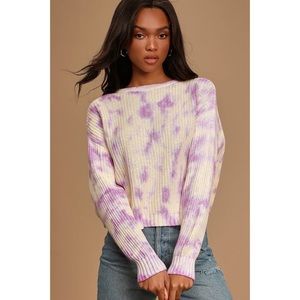 NWOT white and purple tie dye cropped sweater